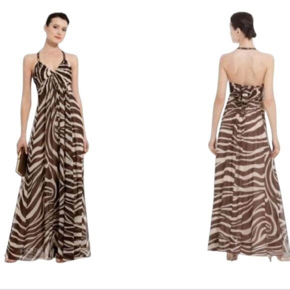 NWT BCBG MaxAzria 100% Silk Womens Maxi Dress Halter Animal Print  Size 4 Y2K - Picture 3 of 13